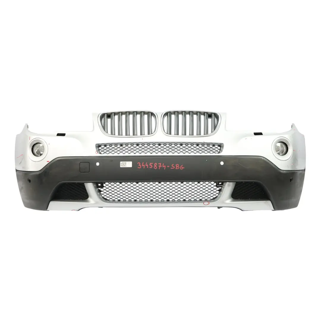 Complete Front Bumper PDC Silbergrau Silver Grey Metallic - A08 to BMW X3 E83 LCI with Part number 3445874 BMW X3 E83 LCI Complete Front Bumper PDC Silbergrau Silver Grey Metallic - A08 - SKU 3445874-SBG - Part number 3445874