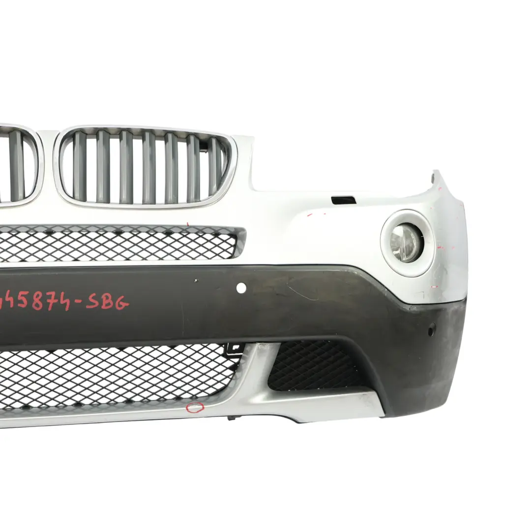 Complete Front Bumper PDC Silbergrau Silver Grey Metallic - A08 to BMW X3 E83 LCI with Part number 3445874 BMW X3 E83 LCI Complete Front Bumper PDC Silbergrau Silver Grey Metallic - A08 - SKU 3445874-SBG - Part number 3445874