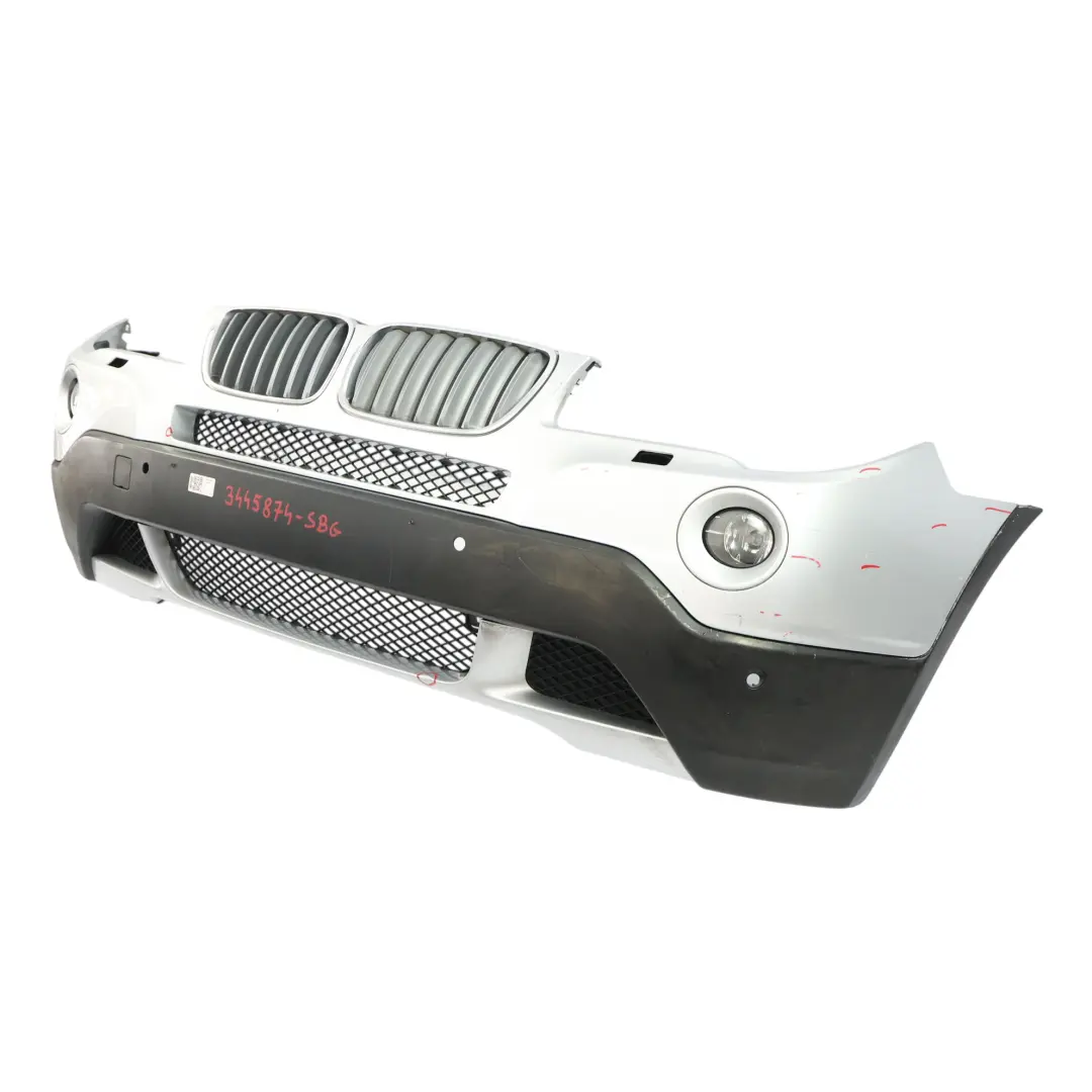 BMW X3 E83 LCI Complete Front Bumper PDC Silbergrau Silver Grey Metallic - A08 - SKU 3445874-SBG - Part number 3445874