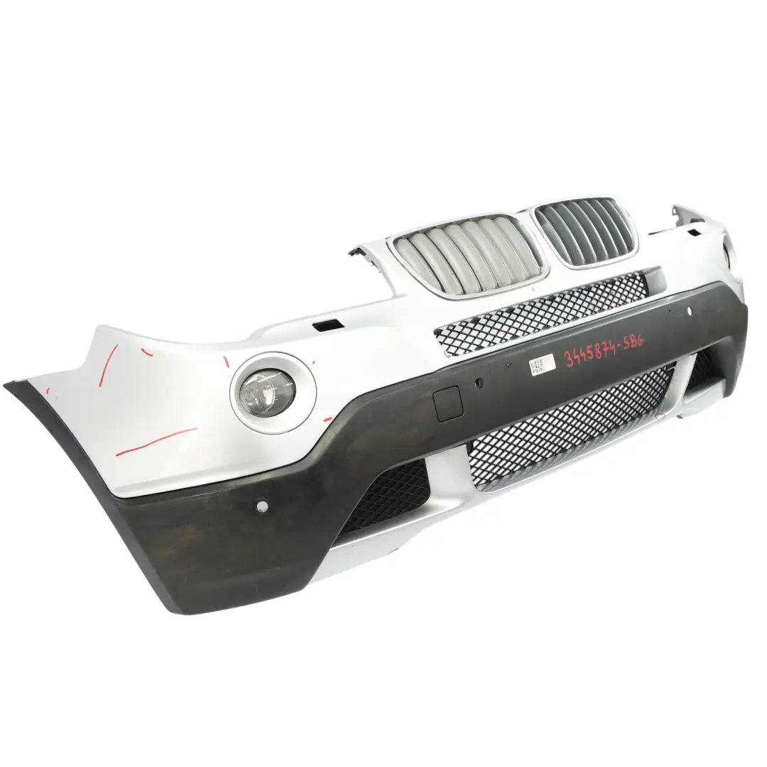 BMW X3 E83 LCI Complete Front Bumper PDC Silbergrau Silver Grey Metallic - A08 - SKU 3445874-SBG - Part number 3445874