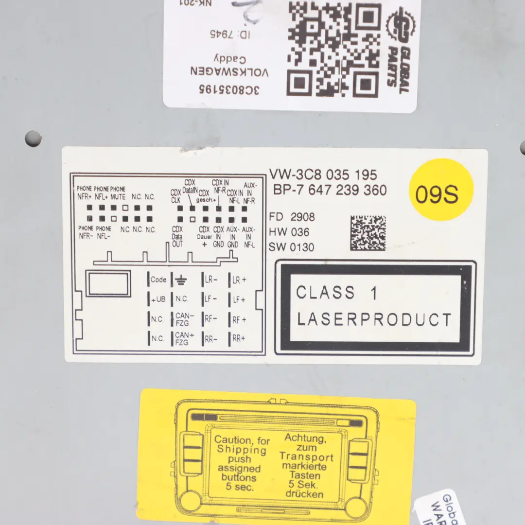 VW Volkswagen Tiguan 5N Scirocco Mk3 Radio Head Unit Media CD Player - SKU 3C8035195 - Part number 3C8035195