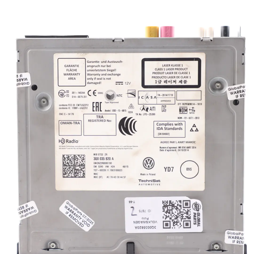 Head Unit Infotainment Bluetooth Radio Media SD CD Player to VW Polo 6R with Part number 3Q0035820A VW Polo 6R Head Unit Infotainment Bluetooth Radio Media SD CD Player - SKU 3Q0035820A - Part number 3Q0035820A