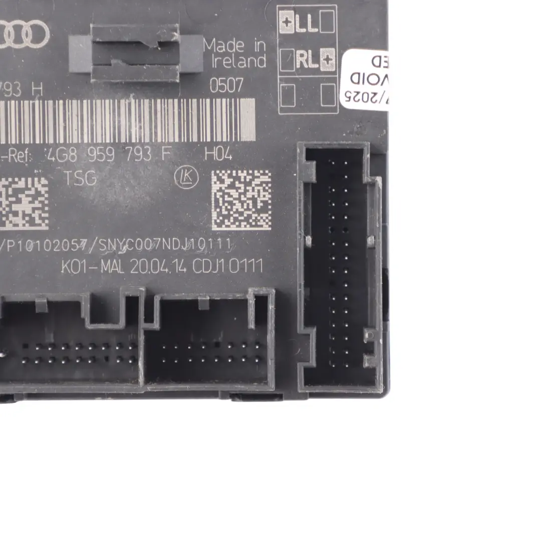 Moduł Sterownik Drzwi Przednich Lewy do Audi A7 4G o numerze 4G8959793H Audi A7 4G Moduł Sterownik Drzwi Przednich Lewy - SKU 4G8959793H - Numer Części 4G8959793H