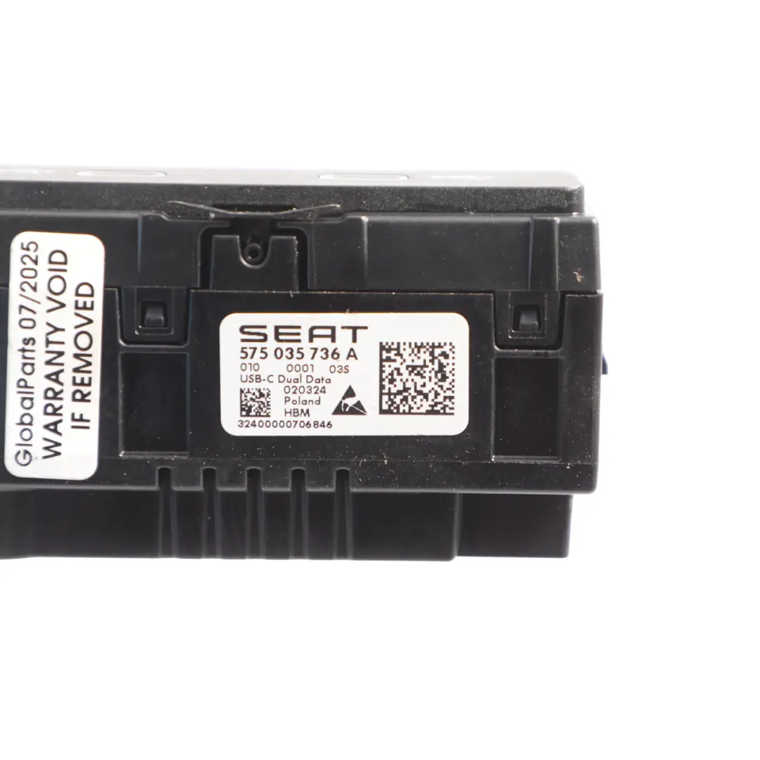 Doble USB C Puerto De Carga Toma De Conexión para Seat Ibiza FR con número de pieza 575035736A Seat Ibiza FR Doble USB C Puerto De Carga Toma De Conexión - SKU 575035736A - Número de pieza 575035736A