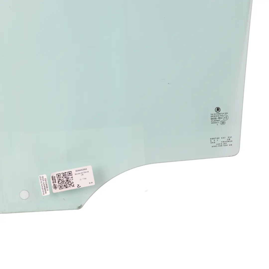 Cristal Ventana Puerta Trasera AS2 Derecha para Skoda Octavia 5E con número de pieza 5E9845206A Skoda Octavia 5E Cristal Ventana Puerta Trasera AS2 Derecha - SKU 5E9845206A - Número de pieza 5E9845206A