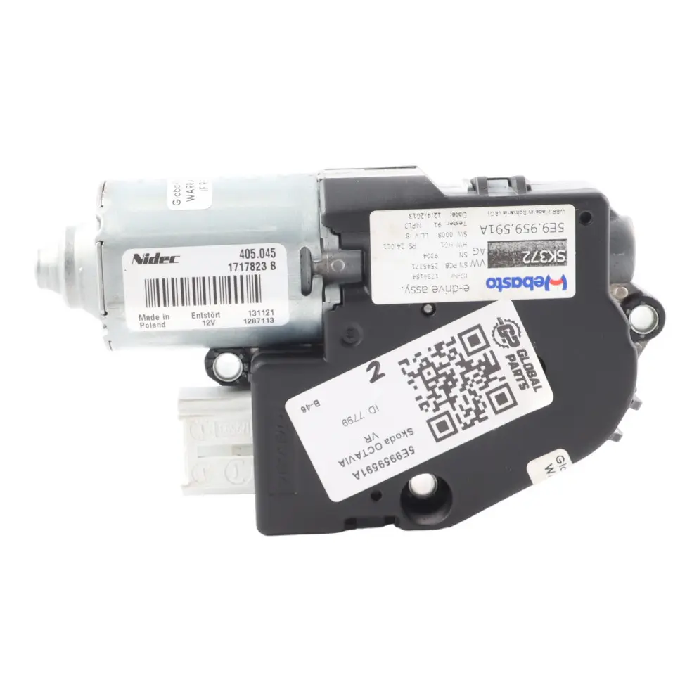 Mk3 III 5E Panoramic Sunroof Motor Regulator Nidec to Skoda Octavia with Part number 5E9959591A Skoda Octavia Mk3 III 5E Panoramic Sunroof Motor Regulator Nidec - SKU 5E9959591A - Part number 5E9959591A