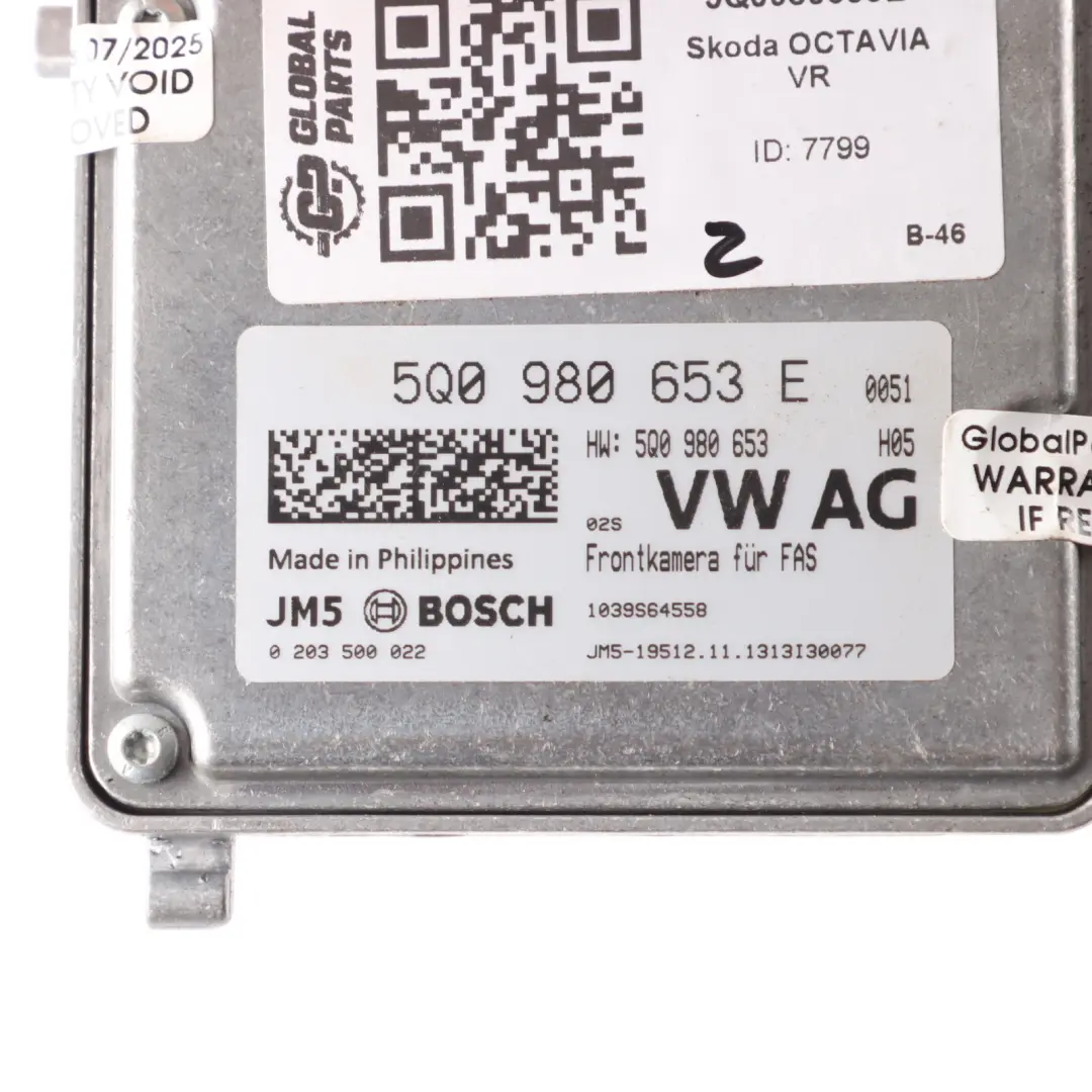 Skoda Octavia Mk3 III 5E Front Camera Module Lane Assist Control Unit - SKU 5Q0980653E - Part number 5Q0980653E