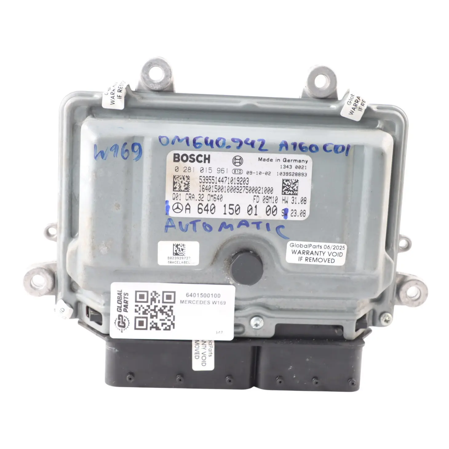 Mercedes W169 A160 CDI OM640.942 82HP Engine Control ECU A6401500100 Automatic