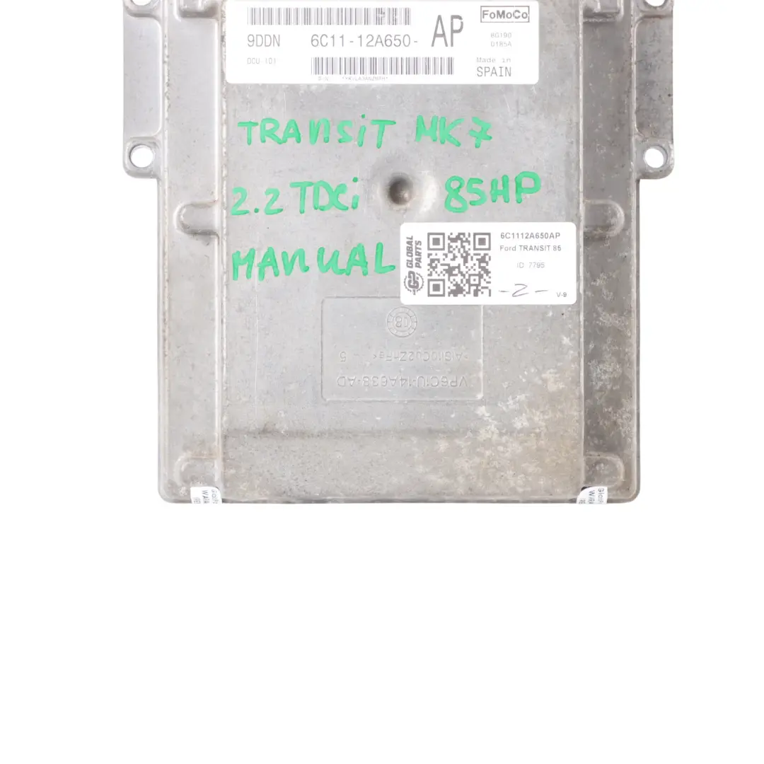 85HP Engine Control Unit ECU Manual to Ford Transit MK7 2.2 TDCI with Part number 6C1112A650AP Ford Transit MK7 2.2 TDCI 85HP Engine Control Unit ECU Manual - SKU 6C1112A650AP - Part number 6C1112A650AP