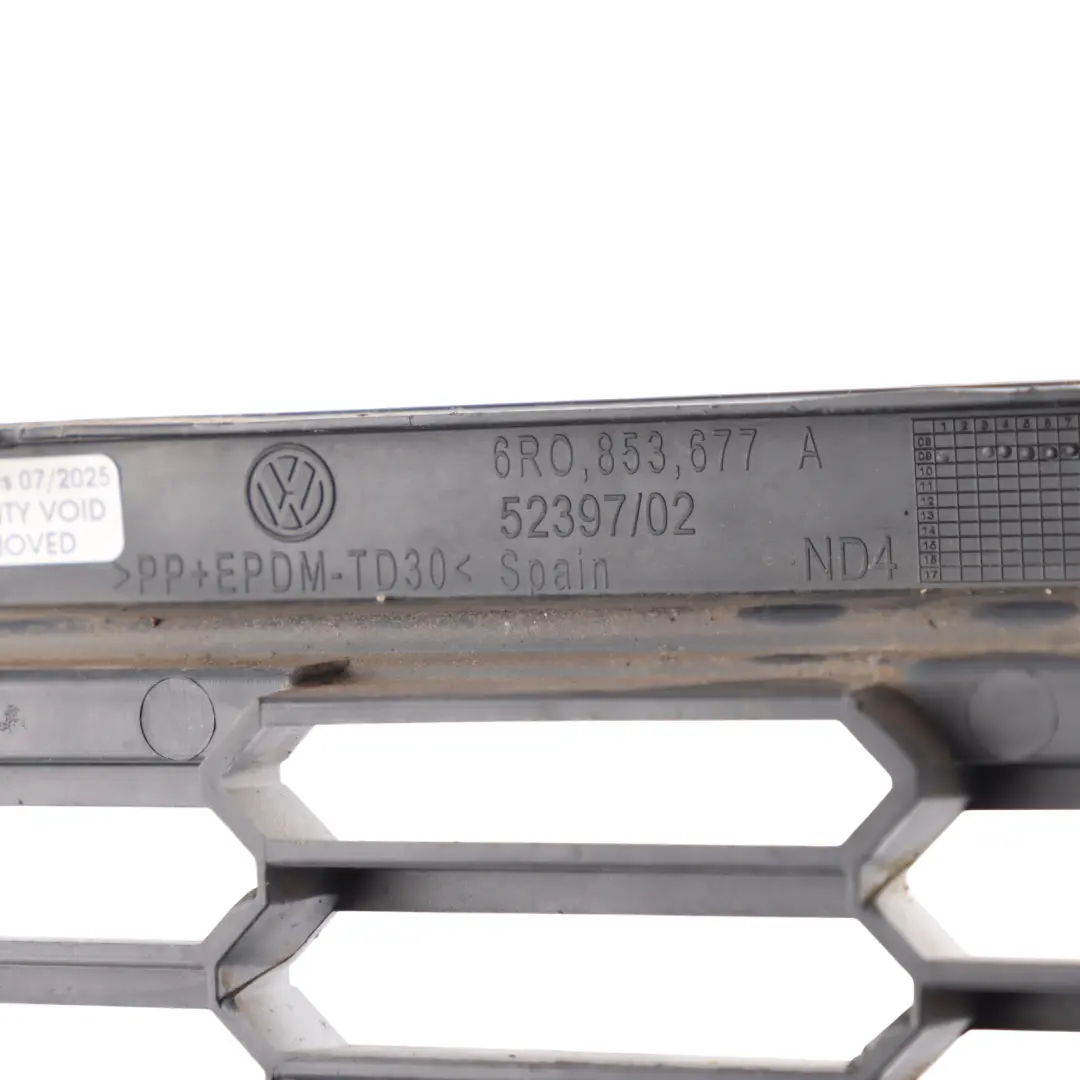 Front Bumper Lower Grille Trim Panel Cover to VW Volkswagen Polo 6R with Part number 6R0853677A VW Volkswagen Polo 6R Front Bumper Lower Grille Trim Panel Cover - SKU 6R0853677A - Part number 6R0853677A