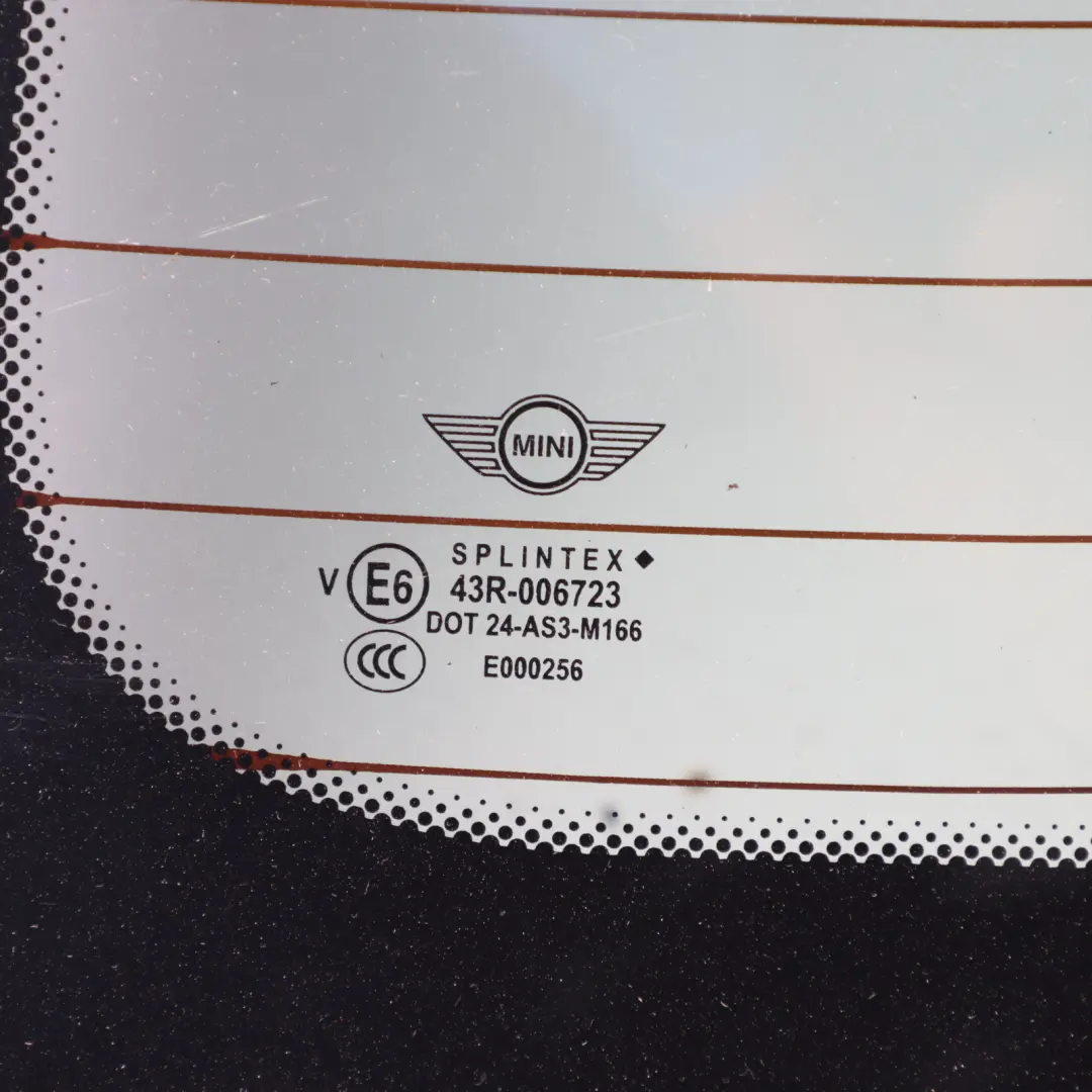 Window Glass Glazing Black AS3 to Mini Cooper One R50 R53 Rear with Part number 7144922 Mini Cooper One R50 R53 Rear Window Glass Glazing Black AS3 - SKU 7144922-1 - Part number 7144922