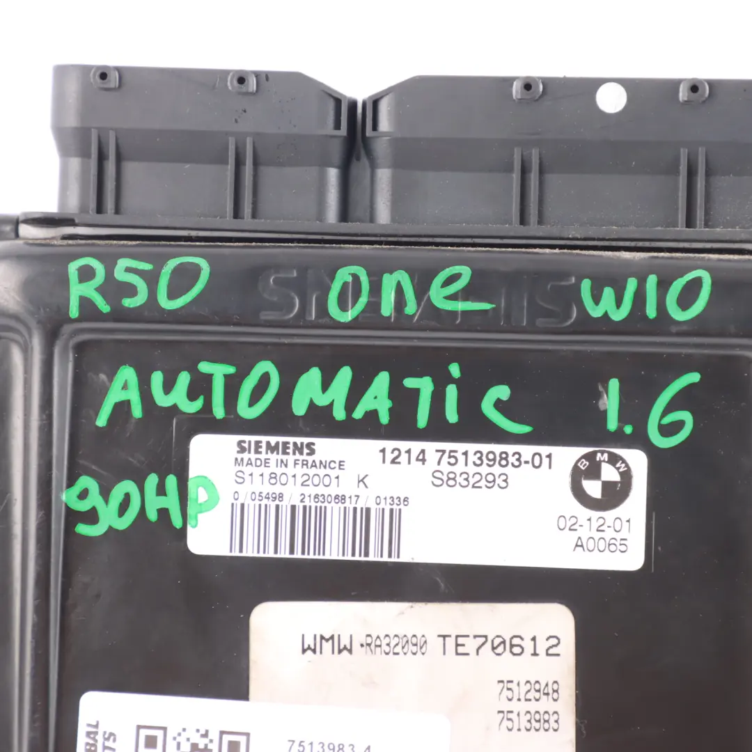 Mini Cooper R50 Engine W10 90HP Engine Control ECU DME Kit Automatic - SKU 7513983-4 - Part number 7513983