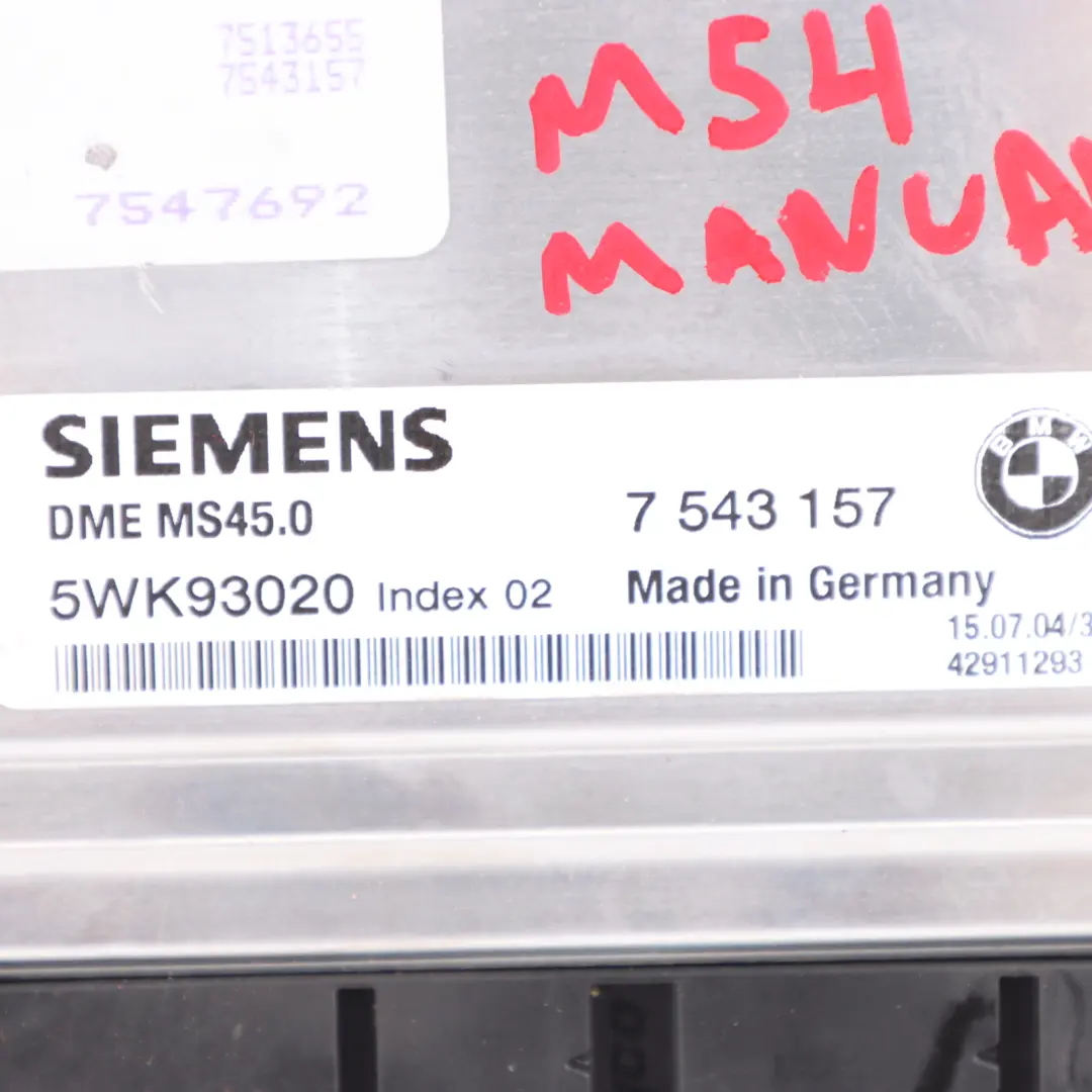 BMW X3 E83 Z4 E85 3.0i M54 231HP Engine Control ECU DME Manual - SKU 7543157-7 - Part number 7543157