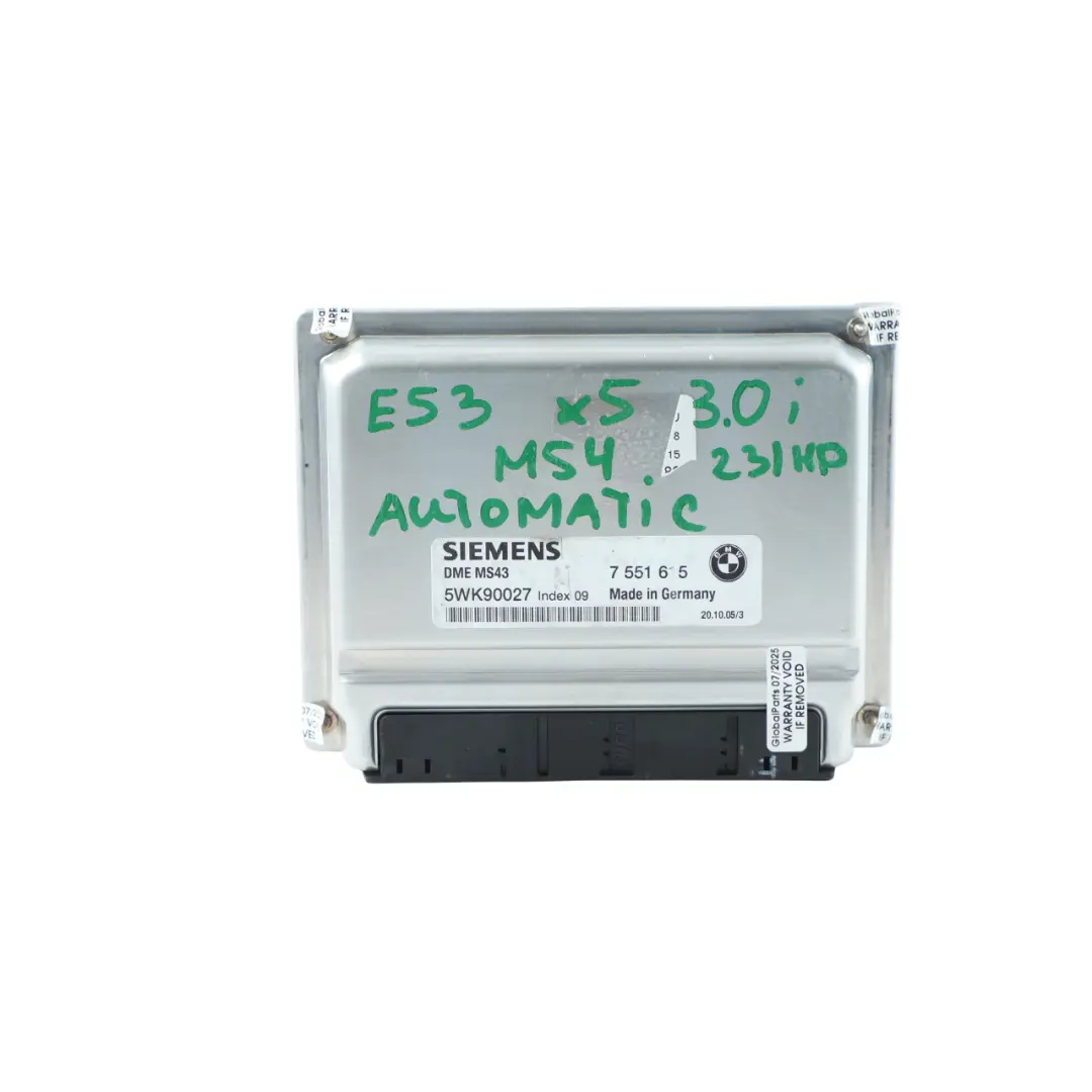 BMW X5 E53 M54 3.0i 231HP Engine ECU Kit DME EWS4 + Key Automatic - SKU 7551615-1 - Part number 7551615