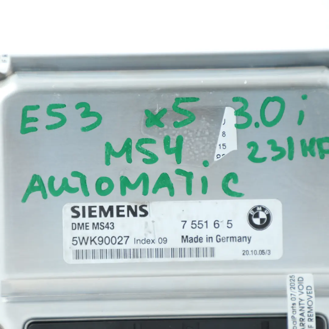 M54 3.0i 231HP Engine ECU Kit DME EWS4 + Key Automatic to BMW X5 E53 with Part number 7551615 BMW X5 E53 M54 3.0i 231HP Engine ECU Kit DME EWS4 + Key Automatic - SKU 7551615-1 - Part number 7551615