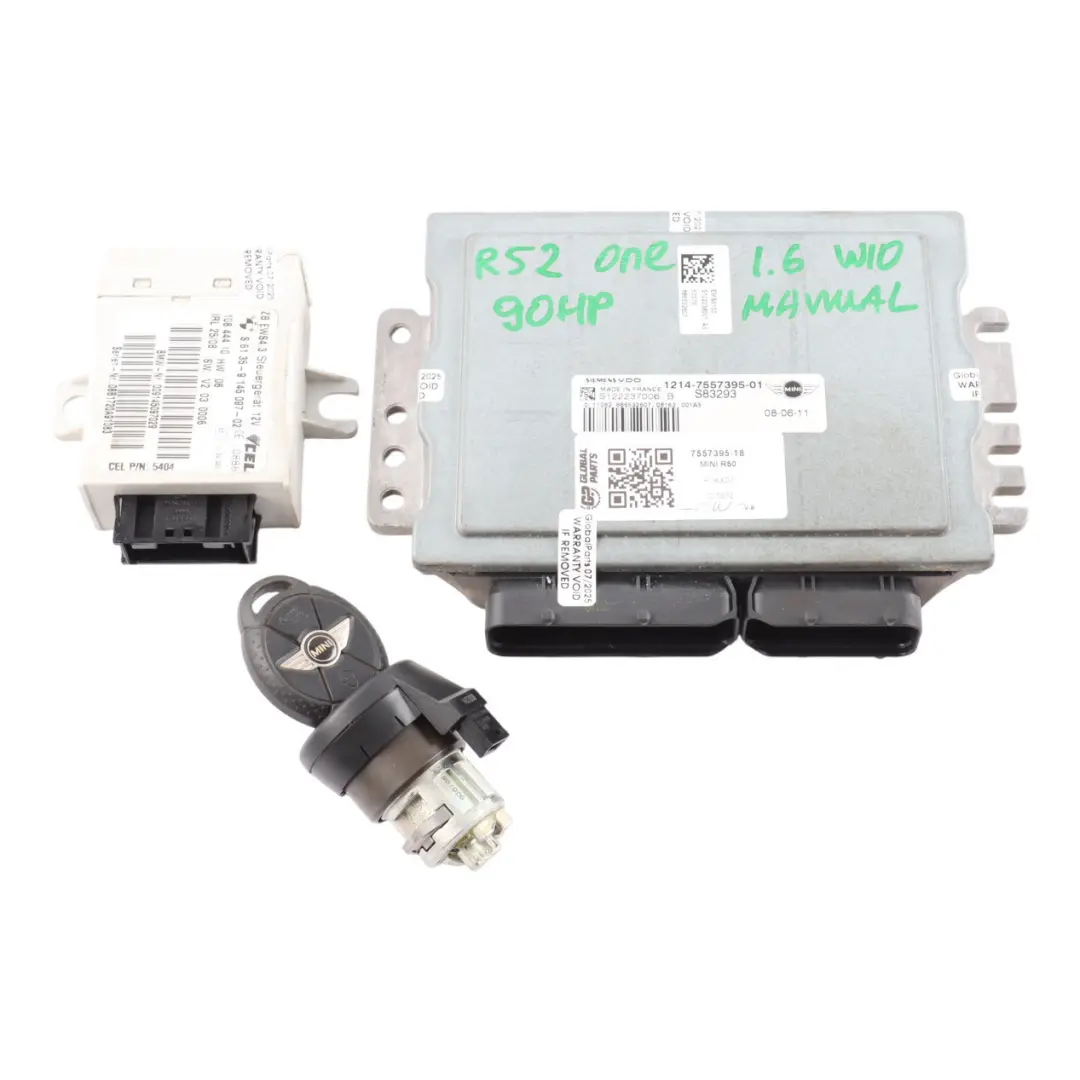 90HP Kit centralina motore DME EWS Chiave per Mini One R50 1.6 W10 con numero di parte 7557395 Mini One R50 1.6 W10 90HP Kit centralina motore DME EWS Chiave - SKU 7557395-18 - Numero di parte 7557395
