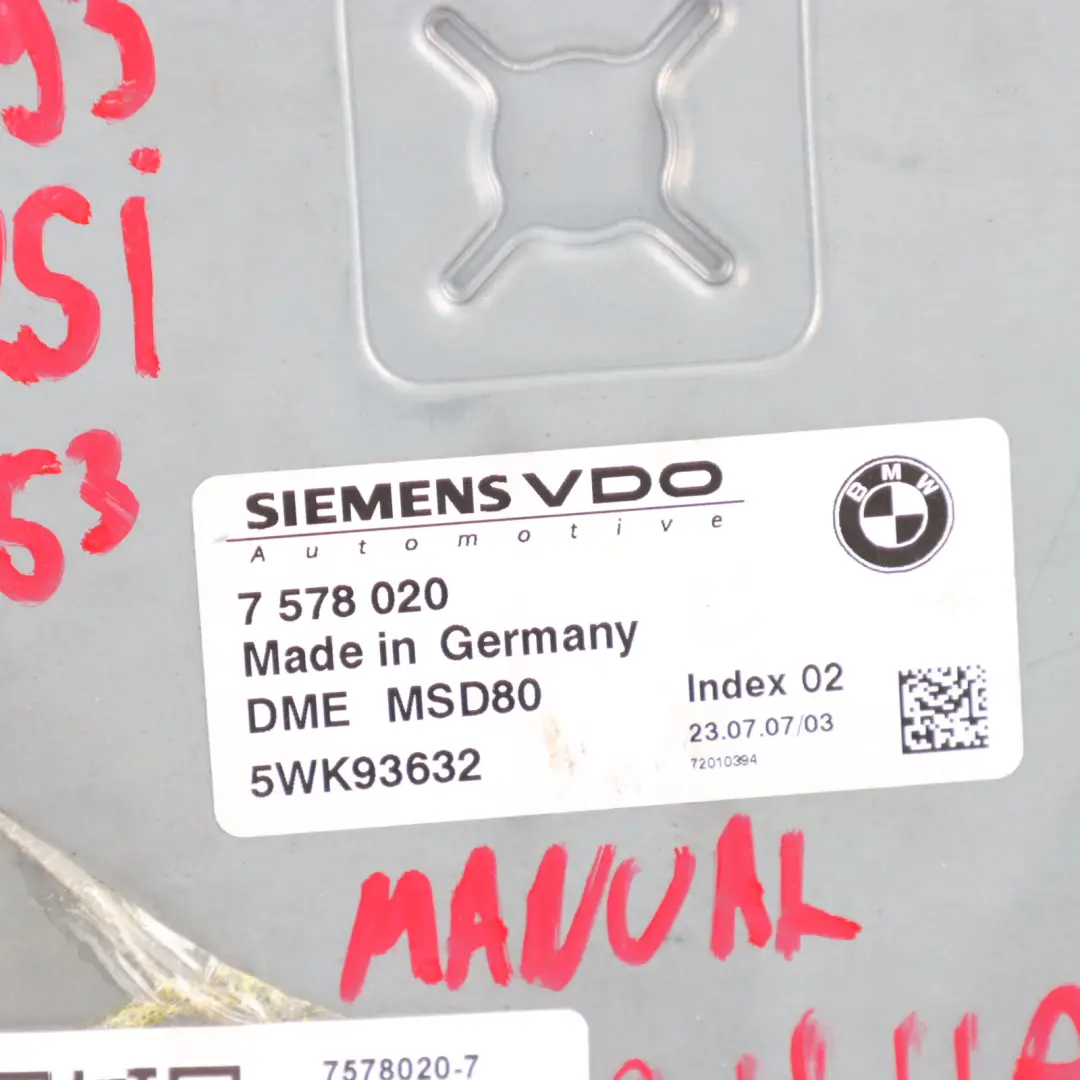 BMW E60 E90 LCI 325I 525I N53 218HP Unité Commande Moteur ECU DME Manual - SKU 7578020-7 - Numéro de pièce 7578020