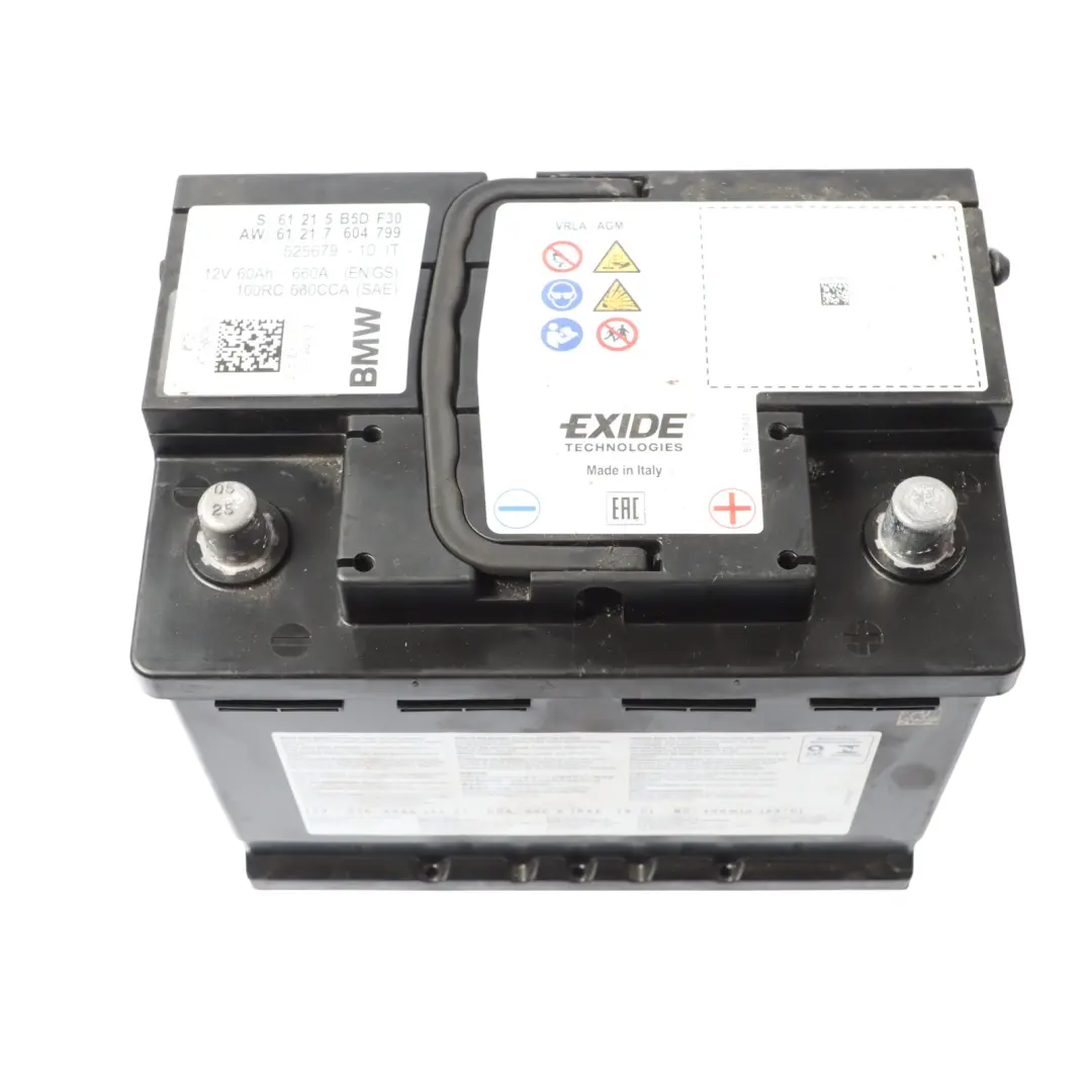 BMW AGM Exide Car Battery 12V 60Ah 660A - SKU 7604799 - Part number 7604799
