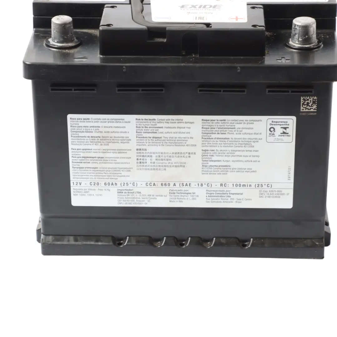 AGM Exide Car Battery 12V 60Ah 660A to BMW with Part number 7604799 BMW AGM Exide Car Battery 12V 60Ah 660A - SKU 7604799 - Part number 7604799