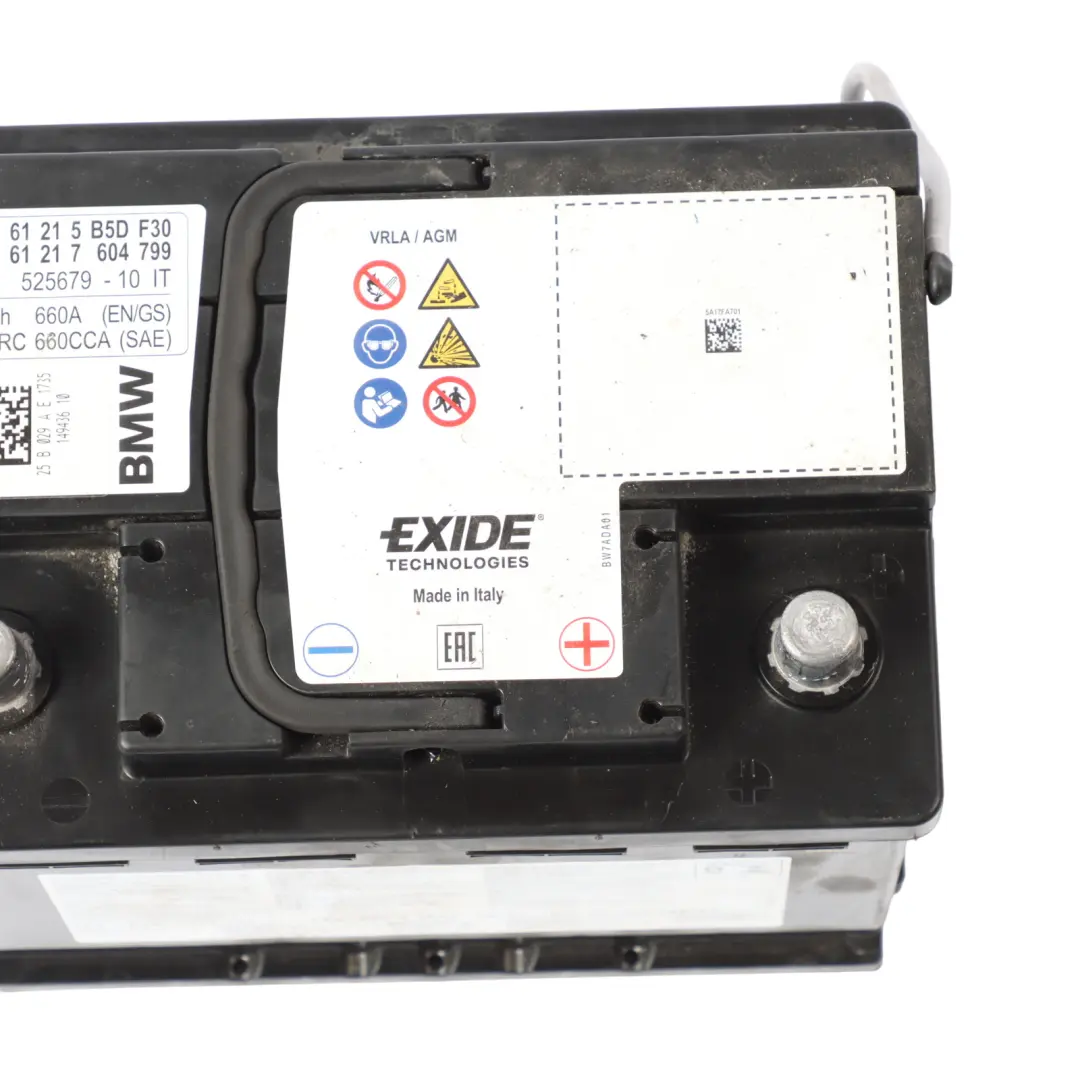 AGM Exide Car Battery 12V 60Ah 660A to BMW with Part number 7604799 BMW AGM Exide Car Battery 12V 60Ah 660A - SKU 7604799 - Part number 7604799