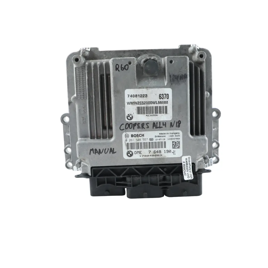 Mini Cooper S R60 ALL4 N18 1.6 184HP Kit ECU DME + CAS3 + Llave Manual - SKU 7648190-4 - Número de pieza 7648190
