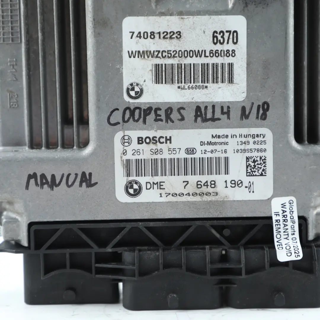 184HP ECU Kit DME + CAS3 + Key Manual to Mini Cooper S R60 ALL4 N18 1.6 with Part number 7648190 Mini Cooper S R60 ALL4 N18 1.6 184HP ECU Kit DME + CAS3 + Key Manual - SKU 7648190-4 - Part number 7648190