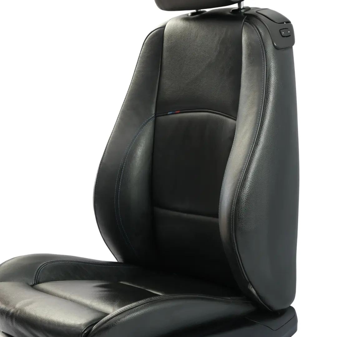 Siège avant gauche en cuir noir contrasté bleu électrique pour BMW E92 LCI M Sport à propos du numéro de pièce 7843049 BMW E92 LCI M Sport Siège avant gauche en cuir noir contrasté bleu électrique - SKU 7843049-1 - Numéro de pièce 7843049