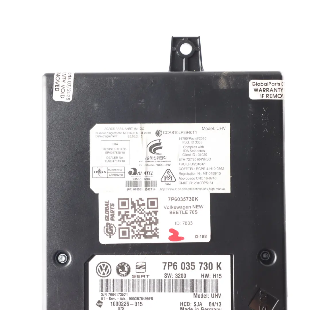 VW Volkswagen New Beetle Mk3 Bluetooth Interface Control Module ECU - SKU 7P6035730K - Part number 7P6035730K