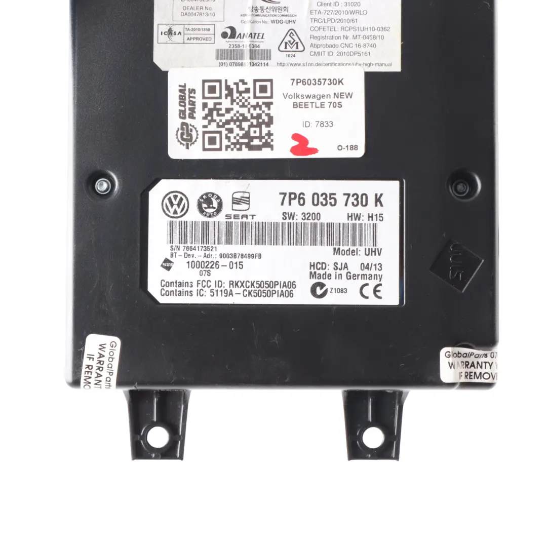 Mk3 Bluetooth Módulo Control Interfaz ECU para Volkswagen New Beetle con número de pieza 7P6035730K Volkswagen New Beetle Mk3 Bluetooth Módulo Control Interfaz ECU - SKU 7P6035730K - Número de pieza 7P6035730K