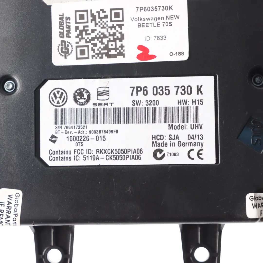 VW Volkswagen New Beetle Mk3 Bluetooth Interface Control Module ECU - SKU 7P6035730K - Part number 7P6035730K