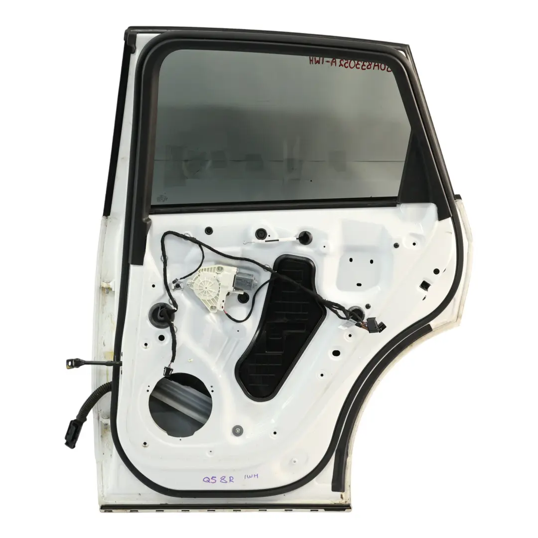 Door Rear Right O/S Glacier White Pearl Effect - S9R to Audi Q5 8R with Part number 8R0833052B Audi Q5 8R Door Rear Right O/S Glacier White Pearl Effect - S9R - SKU 8R0833052B-MGW - Part number 8R0833052B