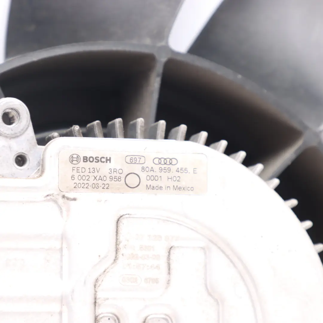 Radiator Fan Engine Motor Cooling Left N/S to Audi SQ5 FY 3.0 TFSI with Part number 80A959455E Audi SQ5 FY 3.0 TFSI Radiator Fan Engine Motor Cooling Left N/S - SKU 80A959455E - Part number 80A959455E