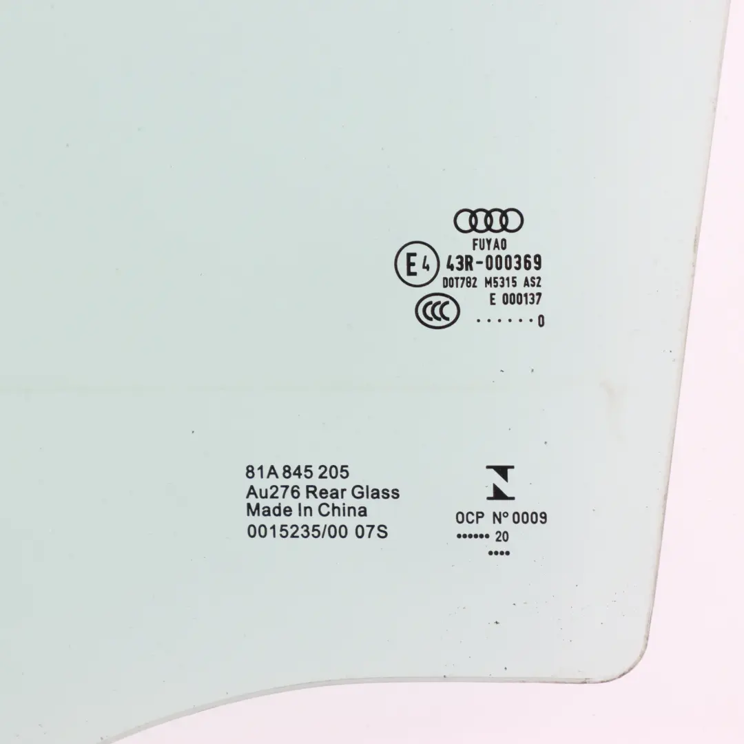 Audi Q2 GA Side Glass Window Rear Door Left N/S AS2 Green - SKU 81A845205 - Part number 81A845205
