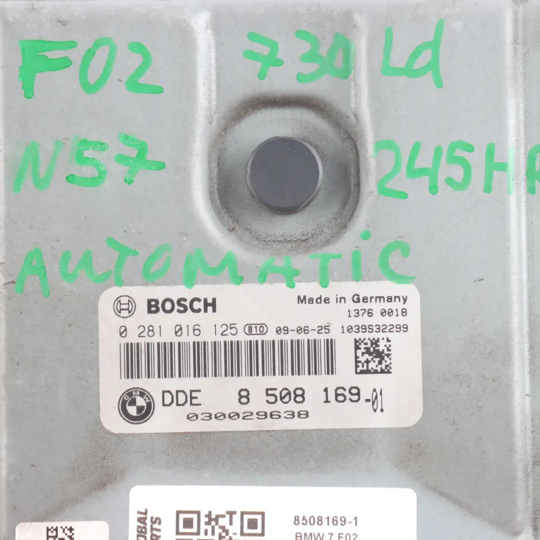 BMW F01 F02 730Ld N57 245HP Engine Control ECU DDE Kit Automatic - SKU 8508169-1 - Part number 8508169
