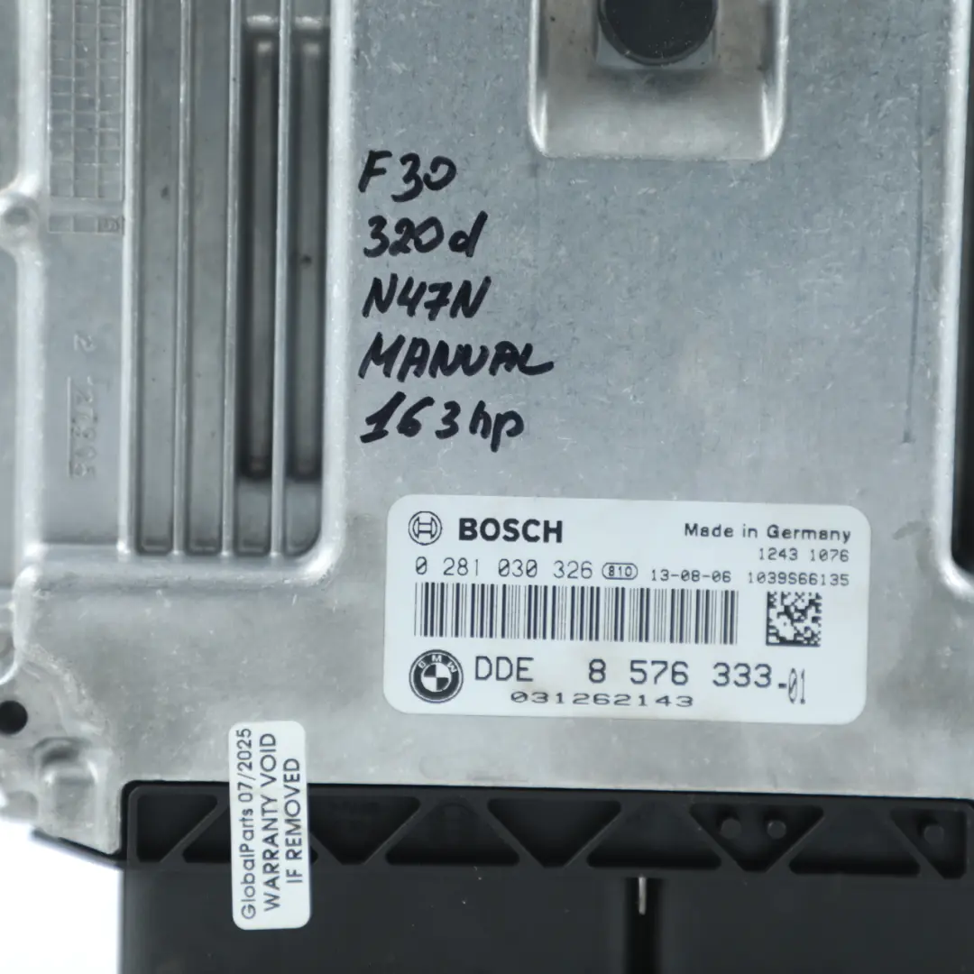 BMW F20 F30 120d 320d N47N 163HP Kit ECU Motor DDE Llave Manual - SKU 8576333-6 - Número de pieza 8576333