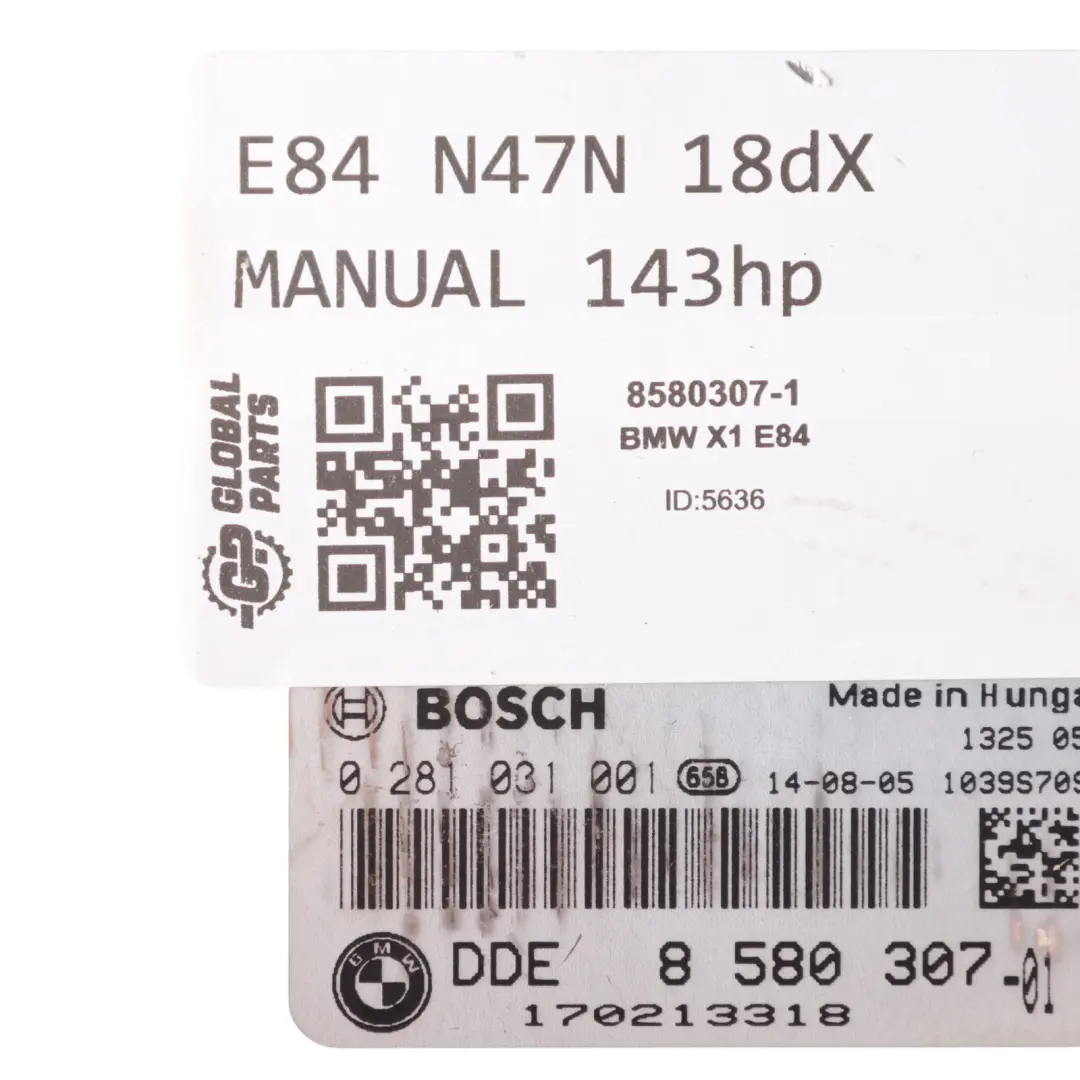 BMW X1 E84 18dX Diesel N47N 143HP Engine Unit ECU Kit DDE Manual - SKU 8580307-1 - Part number 8580307