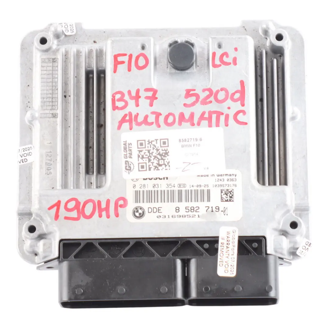BMW F10 F11 LCI 520d B47 190HP Engine Control Unit ECU DDE 8582719 Automatic - SKU 8582719-6 - Part number 8473185