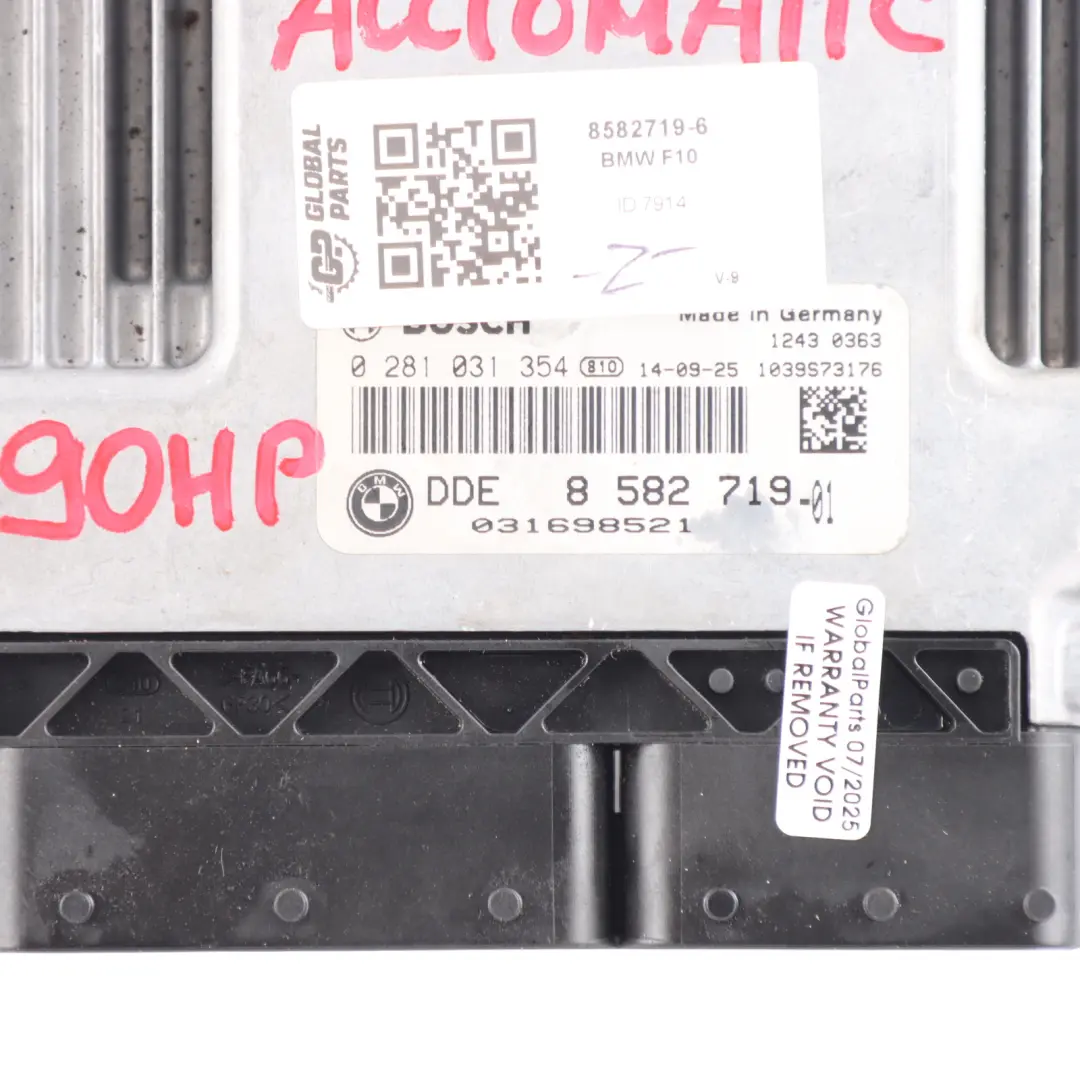 B47 190HP Engine Control Unit ECU DDE 8582719 Automatic to BMW F10 F11 LCI 520d with Part number 8473185 BMW F10 F11 LCI 520d B47 190HP Engine Control Unit ECU DDE 8582719 Automatic - SKU 8582719-6 - Part number 8473185