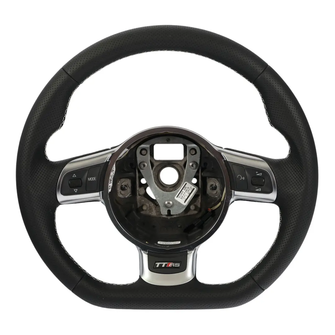Audi TT RS 8J Lenkrad NEU Schwarzes Leder Flacher Boden Weiße Fäden - SKU 8J0419091N-1 - Teilenummer 8J0419091N