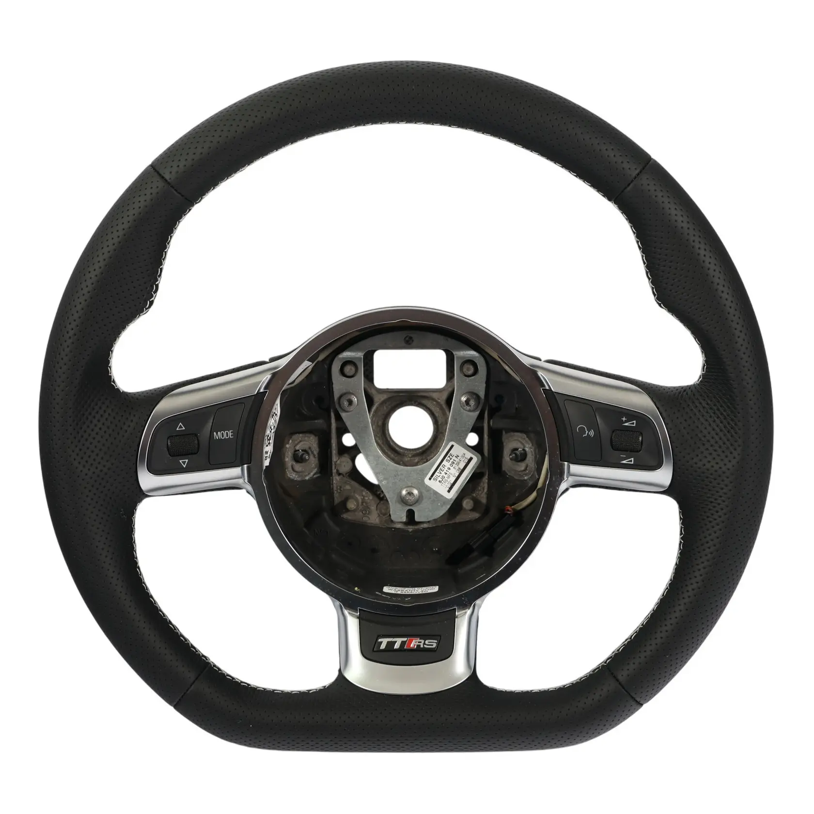 Audi TT RS 8J Steering Wheel NEW Black Leather Flat Bottom White Threads