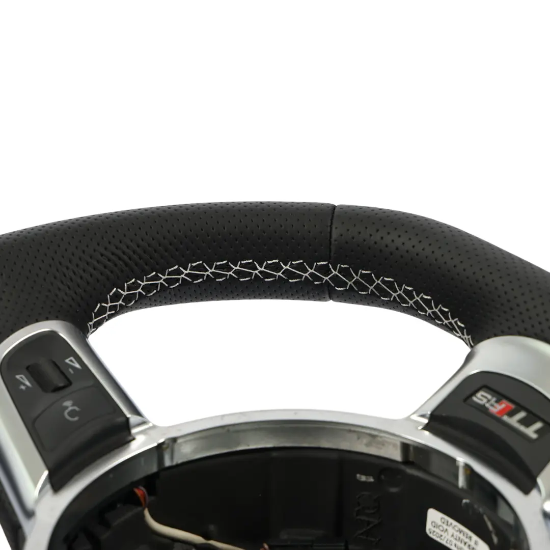 Audi TT RS 8J Lenkrad NEU Schwarzes Leder Flacher Boden Weiße Fäden - SKU 8J0419091N-1 - Teilenummer 8J0419091N