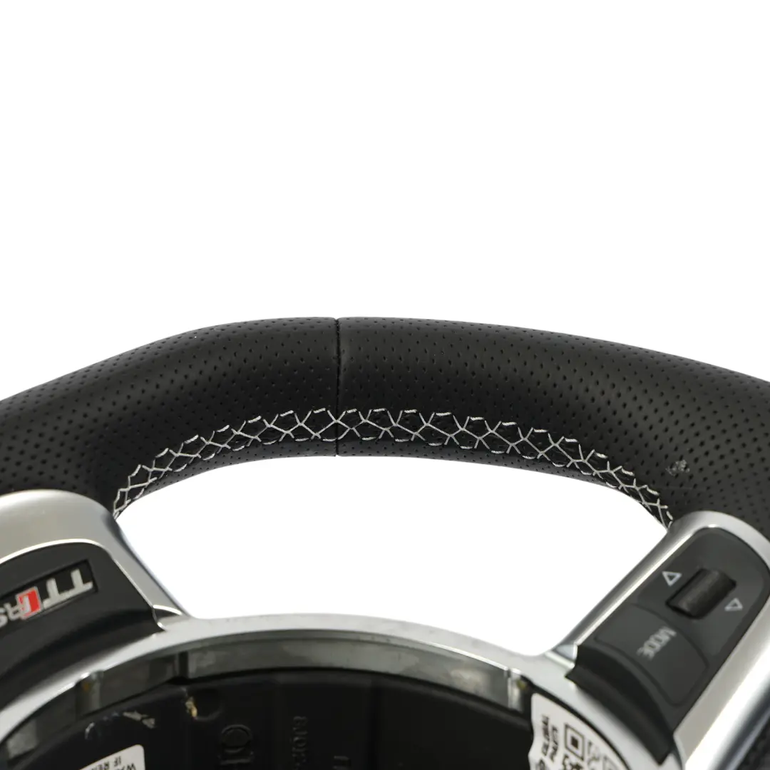 Audi TT RS 8J Lenkrad NEU Schwarzes Leder Flacher Boden Weiße Fäden - SKU 8J0419091N-1 - Teilenummer 8J0419091N