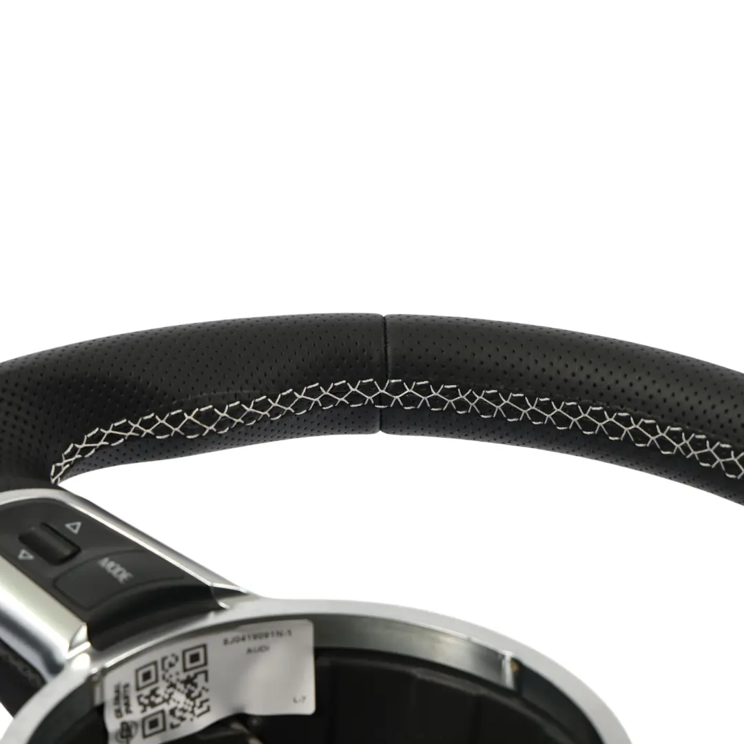 Audi TT RS 8J Steering Wheel NEW Black Leather Flat Bottom White Threads - SKU 8J0419091N-1 - Part number 8J0419091N