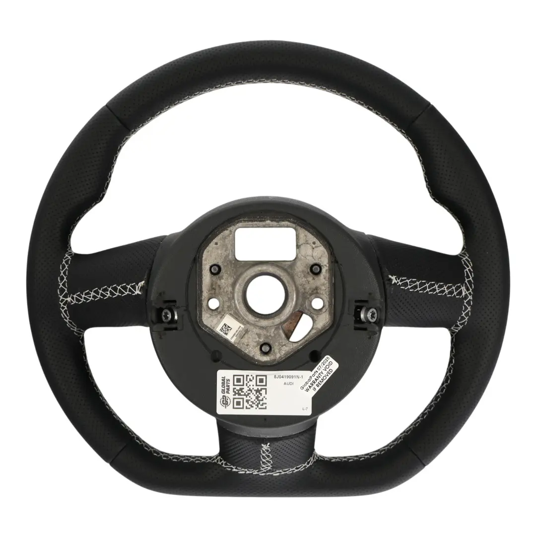 Audi TT RS 8J Steering Wheel NEW Black Leather Flat Bottom White Threads - SKU 8J0419091N-1 - Part number 8J0419091N