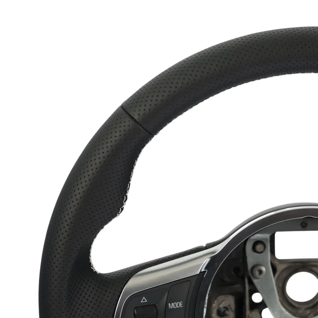 Audi TT RS 8J Steering Wheel NEW Black Leather Flat Bottom White Threads - SKU 8J0419091N-1 - Part number 8J0419091N