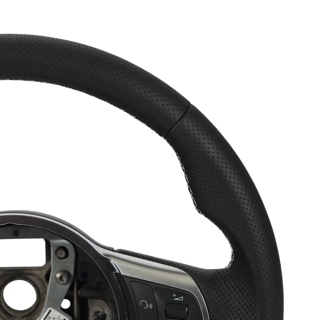 Audi TT RS 8J Steering Wheel NEW Black Leather Flat Bottom White Threads - SKU 8J0419091N-1 - Part number 8J0419091N