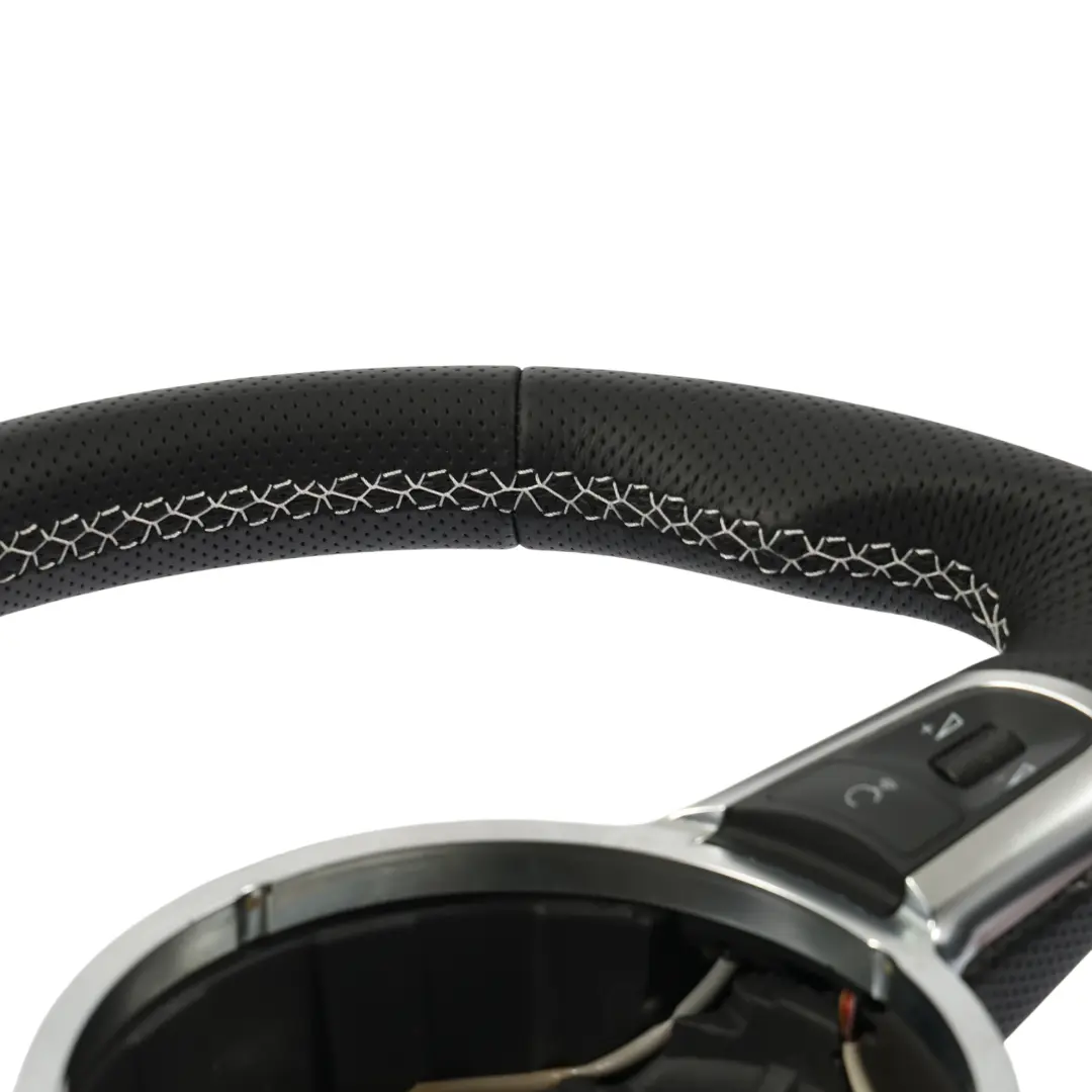 Steering Wheel NEW Black Leather Flat Bottom White Threads to Audi TT RS 8J with Part number 8J0419091N Audi TT RS 8J Steering Wheel NEW Black Leather Flat Bottom White Threads - SKU 8J0419091N-1 - Part number 8J0419091N