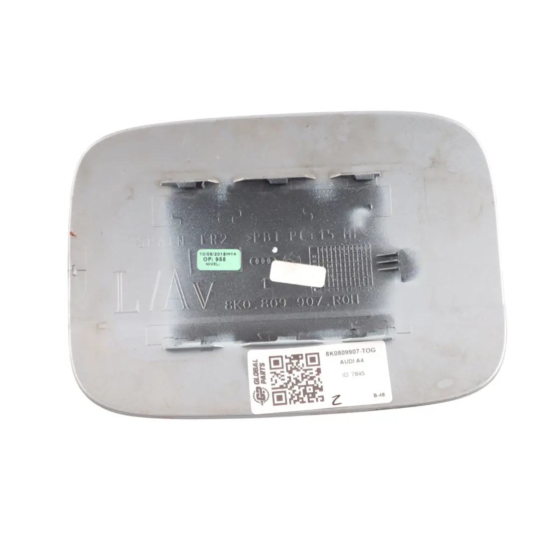 Filler Flap Tank Cap Cover Tornado Grey Metallic - X7P to Audi A4 B8 Fuel with Part number 8K0809907 Audi A4 B8 Fuel Filler Flap Tank Cap Cover Tornado Grey Metallic - X7P - SKU 8K0809907-TOG - Part number 8K0809907