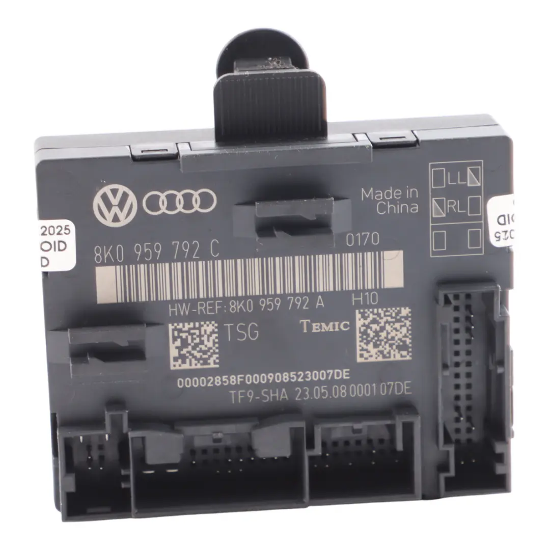 Módulo Control Unidad ECU Puerta Delantera Izquierda para Audi A4 B8 con número de pieza 8K0959792C Audi A4 B8 Módulo Control Unidad ECU Puerta Delantera Izquierda - SKU 8K0959792C - Número de pieza 8K0959792C