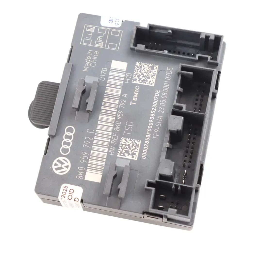 Módulo Control Unidad ECU Puerta Delantera Izquierda para Audi A4 B8 con número de pieza 8K0959792C Audi A4 B8 Módulo Control Unidad ECU Puerta Delantera Izquierda - SKU 8K0959792C - Número de pieza 8K0959792C